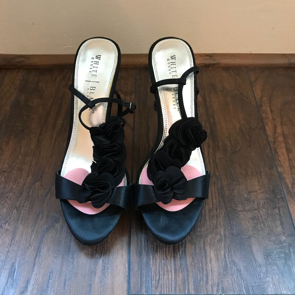 WHBM Satin Black Floral Heels